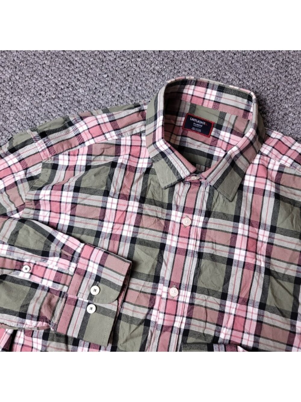UNTUCKit Larson Flannel Shirt Mens XL Green Pink Plaid Button Long Sleeve Cotton
